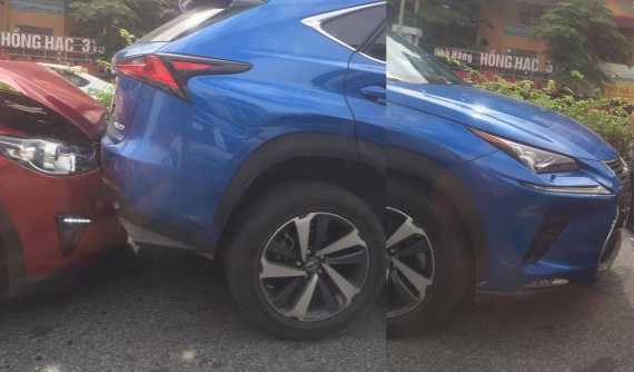 Lexus NX bị kẹp giữa 2 xe ô tô trong vụ tông xe dây chuyền ở Hà Nội