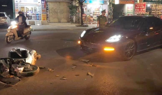 Hot girl điều khiển xe Porsche Panamera va quẹt với người đi đường ở Thái Nguyên