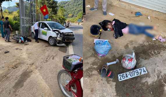 Sơn La: Xe taxi phóng nhanh, lấn làn, tông trực diện xe máy khiến 1 phụ nữ gãy chân