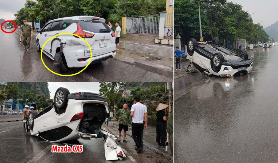 Video quay khoảnh khắc Mazda CX-5 tông trúng đuôi Mitsubishi Xpander rồi lật ngửa và trượt trên quốc lộ 18
