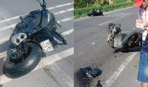 Tiền Giang: Mô tô phân khối lớn Kawasaki Z1000 tông gãy đôi xe ga Honda Air Blade, 1 thầy giáo tử vong