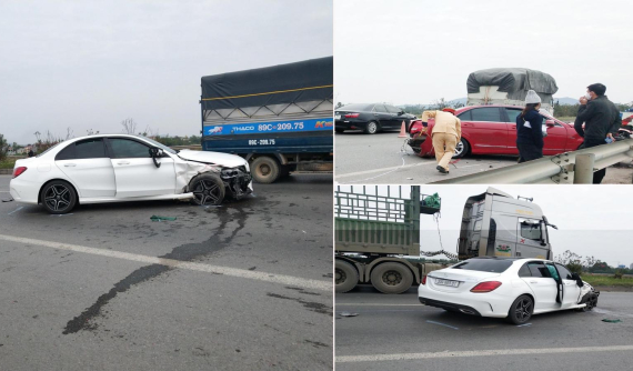 2 chiếc xe sang Mercedes-Benz vỡ nát trong vụ tai nạn liên hoàn trên cao tốc Hà Nội - Bắc Giang