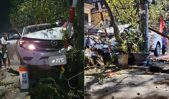 Video: Xe bán tải Mazda BT-50 lao qua đường, tông trúng gốc cây, suýt lao vào nhà dân tại Thái Nguyên