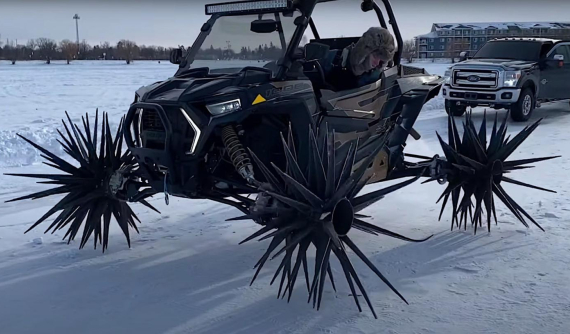 YouTuber lắp bộ bánh xe toàn gai nhọn để chinh phục mặt hồ đóng băng nhưng bất thành