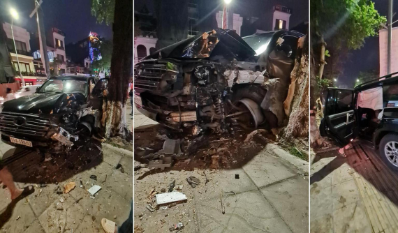 Bắc Ninh: Toyota Land Cruiser tông vào gốc cây, túi khí bung ra phủ kín nội thất