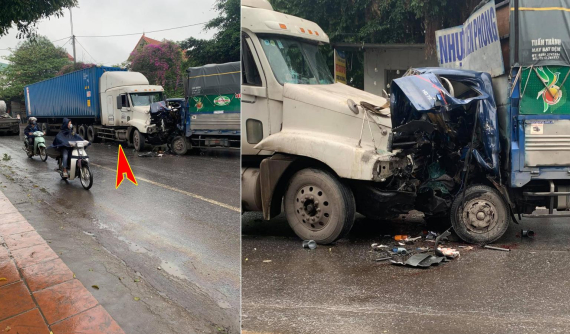 Hải Dương: Xe container vượt ẩu, tông trực diện ô tô tải khiến 1 tài xế nát 2 chân