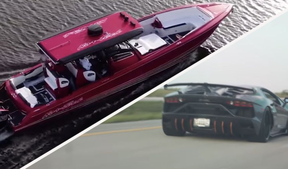 Theo dõi cuộc đua lạ đời giữa Lamborghini Aventador SVJ với thuyền thể thao mạnh 1.800 mã lực
