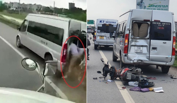 Video: Tông vào đuôi ô tô khách 16 chỗ trên cao tốc Hà Nội - Bắc Giang, người đi xe máy bị thương nặng