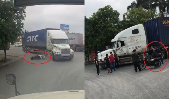 Video: Người đi xe máy hành hung tài xế xe container sau va chạm giao thông tại Hải Phòng