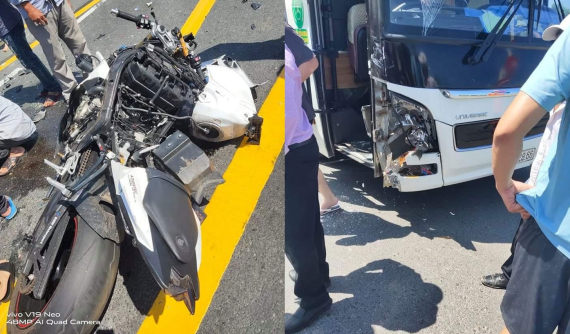 Video: Mô tô phân khối lớn BMW S1000RR đối đầu xe khách tại Khánh Hòa, nam thanh niên tử vong