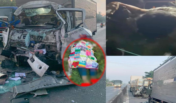 Tiền Giang: Tông vào đuôi xe đầu kéo đang gặp va chạm với xe khách, 2 vợ chồng tài xế xe tải thương vong