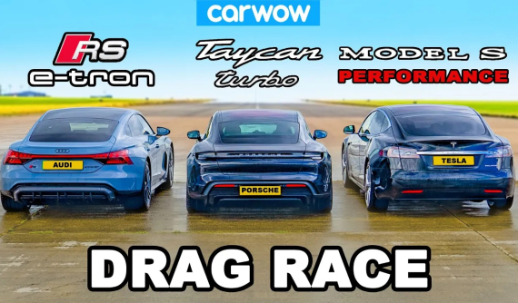 Đua drag xe điện hạng sang: Tesla Model S Performance, Porsche Taycan Turbo và Audi RS e-tron GT
