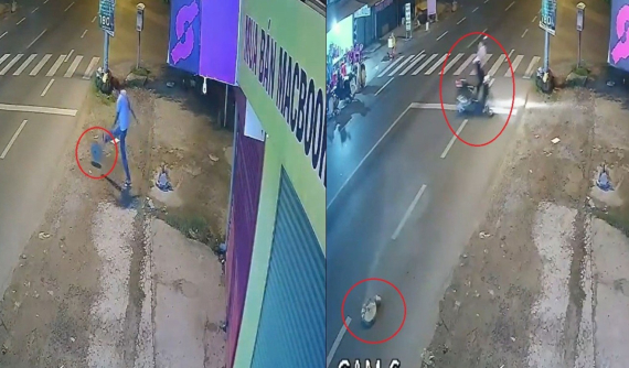 Video: Thanh niên lăn cục bê tông ra đường khiến 1 người phụ nữ đi xe máy bị tai nạn tại Tiền Giang