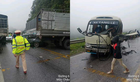 Sơn La: Tai nạn liên hoàn giữa 9 ô tô trên quốc lộ 6 khiến 1 người bị thương