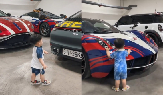 Có ông ngoại xịn sò như Minh Nhựa nên cháu suốt ngày chơi với siêu xe, chán còn đập cả Pagani Huayra