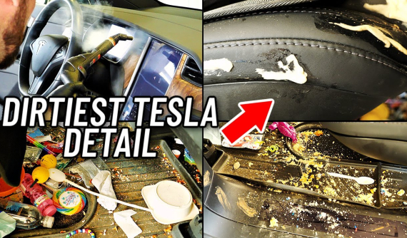 Theo dõi quá trình lau dọn sạch bóng nội thất bẩn như bãi rác của chiếc Tesla Model X