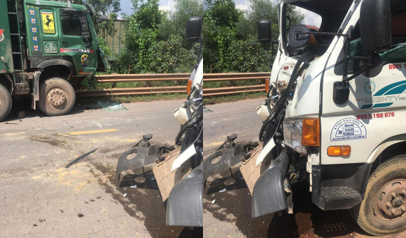 Video quay khoảnh khắc xe ben đối đầu ô tô tải trên quốc lộ 37