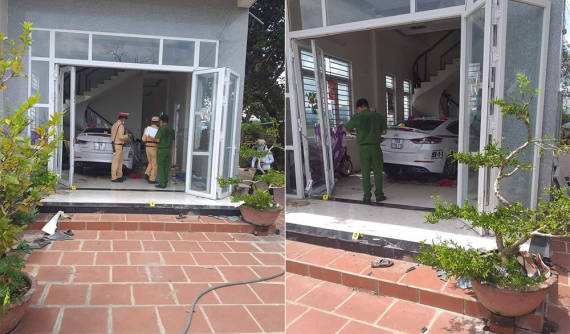 Quảng Ngãi: Nữ tài xế lái ô tô Hyundai Elantra tông chủ cửa hàng rửa xe rồi lao thẳng vào nhà nạn nhân