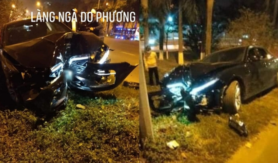 Bắc Ninh: Tông trúng trụ đèn, xe VinFast LUX A2.0 vỡ nát hết phần đầu xe