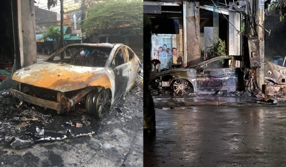 Video: Xe ô tô cùng 1 mặt tiền cửa hàng bị cháy rụi trong đêm ở Thanh Hóa