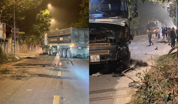 Video quay khoảnh khắc xe máy chạy lấn làn đường, tông trực diện xe ben khiến 2 thiếu niên tử vong tại Vĩnh Phúc