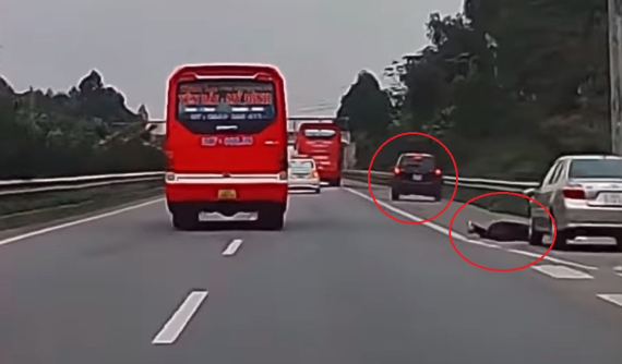 Video: Đứng trên làn dừng khẩn cấp của cao tốc Nội Bài - Lào Cai, tài xế ô tô con bị xe SUV tông ngã