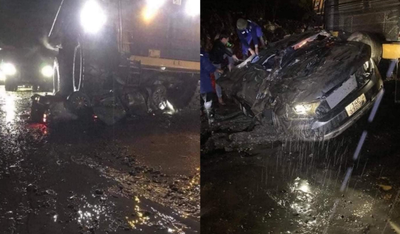 Quảng Ninh: Xe bán tải Ford Ranger bẹp dúm dưới bánh xe chở than 130 tấn, 3 người thương vong