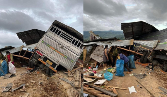 Video quay khoảnh khắc ô tô tải đâm sập nhà dân khiến 2 cháu bé tử vong tại Lâm Đồng