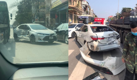 Video quay khoảnh khắc vụ tai nạn liên hoàn giữa 4 ô tô xảy ra tại Thái Nguyên
