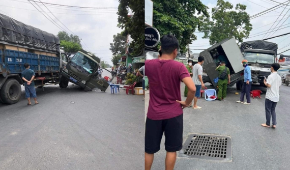 Video quay khoảnh khắc xe chở phạm nhân va chạm với ô tô tải tại ngã tư khiến 3 người nhập viện