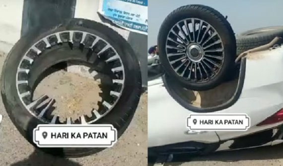 Dùng la-zăng "rởm", Toyota Fortuner lật 6 vòng và ngửa bụng trên đường