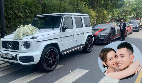 Video: Diễn viên Phương Trinh Jolie được chồng mang Mercedes-AMG G63 cùng dàn xe sang rước dâu