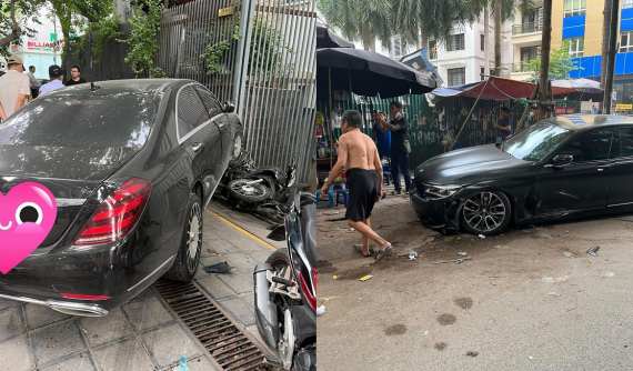 Hà Nội: Lái Mercedes-Benz S450 của khách đi đỗ, nhân viên quán bi-a tông trúng BMW 7-Series