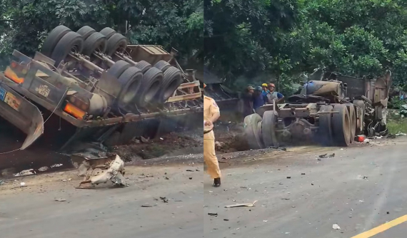 Video: Xe đầu kéo va chạm liên hoàn với 2 ô tô tải trên đường Hồ Chí Minh, 1 tài xế bị gãy chân