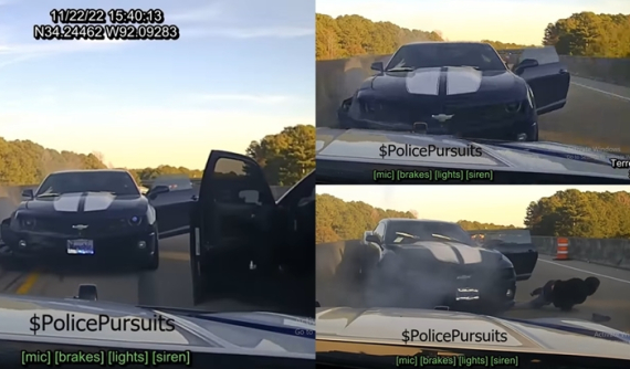 Không lòng vòng hay xuất trình chuyên đề, cảnh sát tông thẳng vào xe Chevrolet Camaro chạy quá tốc độ