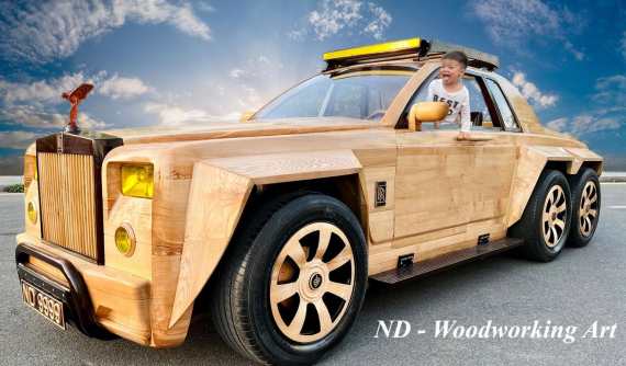 Ông bố trẻ ở Bắc Ninh lại gây sốt khi chế tạo tiếp 1 xe bằng gỗ cho con trai, lần này là Rolls-Royce Phantom 6x6