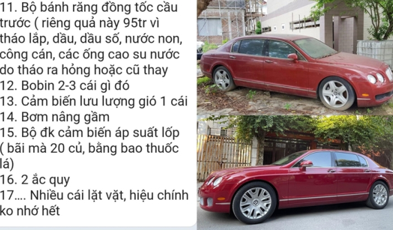 Xuất hiện bảng danh sách đồ thay mới cho xe Bentley từng bị đại gia Hải Phòng để dầm mưa dãi nắng ngoài đường