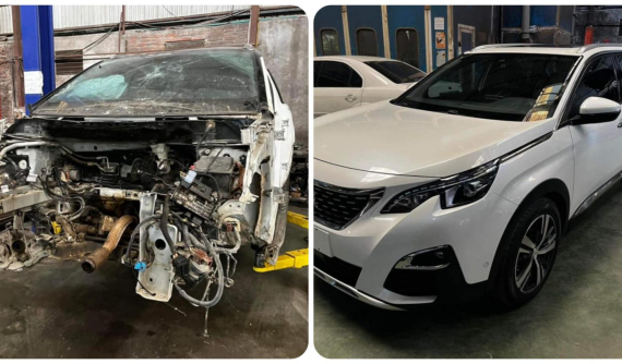 Peugeot 5008 bị tai nạn tan nát đầu xe được các "pháp sư" Việt Nam phục hồi như mới