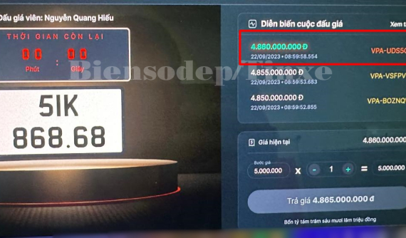 Biển số 51K-868.68 trúng đấu giá cao hơn 1,22 tỷ đồng so với biển 51K-777.77, chuyện gì đây?