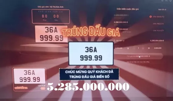 Đại gia trúng đấu giá biển số ngũ quý 9 của Thanh Hóa đã thanh toán đủ 5,285 tỷ đồng, quá đẳng cấp và uy tín
