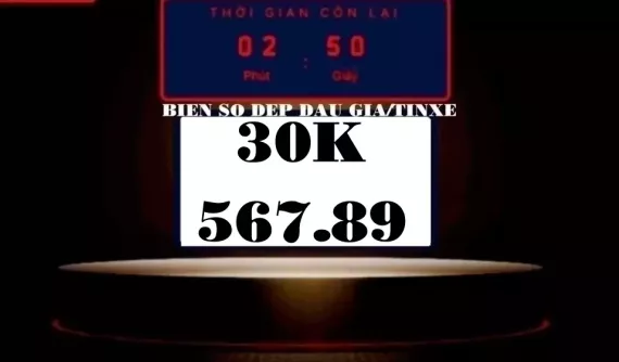 Đấu giá lần 3, biển sảnh rồng siêu VIP 30K-567.89 được trả giá trên 12 tỷ đồng, giảm 4 tỷ đồng so với lần 2