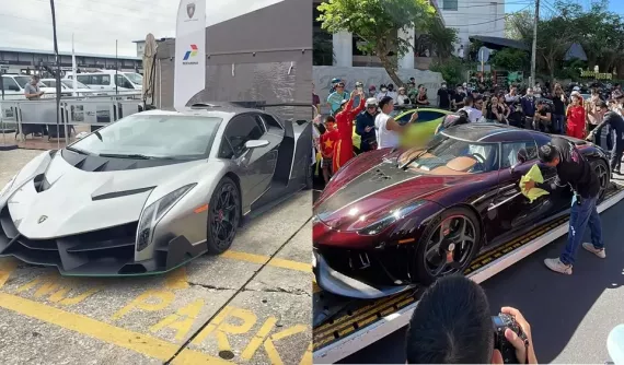Lộ diện hình ảnh siêu phẩm Lamborghini Veneno dạo phố cùng Koenigsegg Regera của Hoàng Kim Khánh