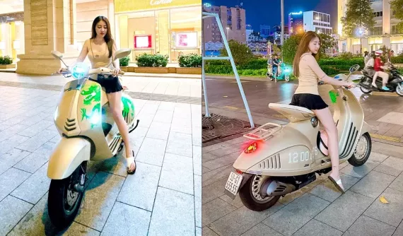 Hot girl khoe Vespa 946 Dragon bản siêu giới hạn, tiện giới thiệu luôn siêu biển ngũ quý 5