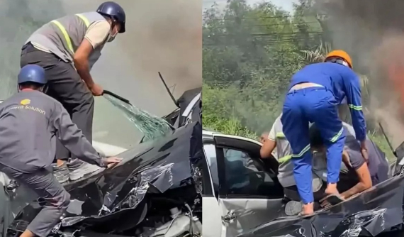 Video: Tai nạn liên hoàn trên cầu Phú Mỹ khiến xe sang Volvo bốc cháy, tài xế được cứu kịp thời