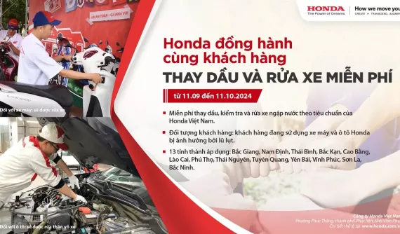 Honda Việt Nam kiểm tra và thay dầu miễn phí cho xe hư hại do mưa lũ gây ra