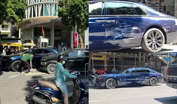 Rolls-Royce Ghost hơn 33 tỷ đồng hỏng nặng cửa, sau va chạm với Hyundai Kona