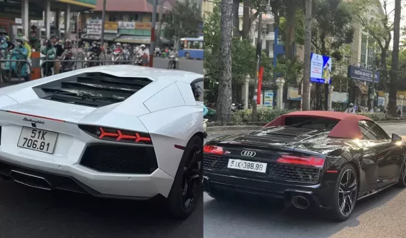 Đã mắt với cặp siêu xe Audi R8 V10 Spyder và Lamborghini Aventador dạo phố