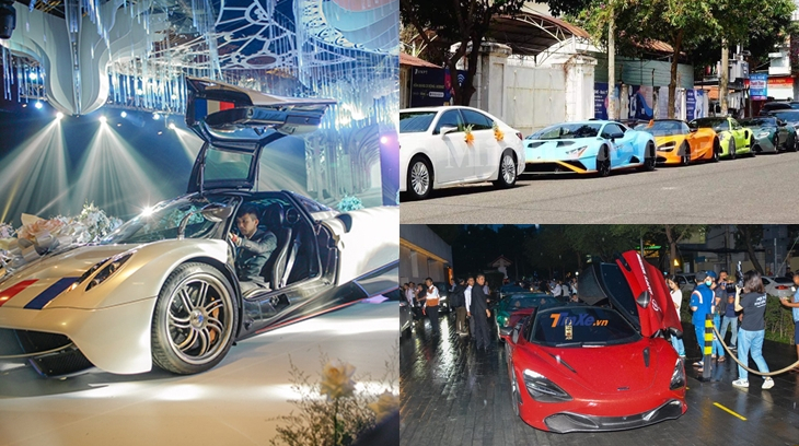 Những đám cưới xa hoa với dàn siêu xe tham dự: Minh "Nhựa" mang hẳn Pagani Huayra lên sân khấu chính, Cường "Đô-la" và Phan Thành đều né siêu xe
