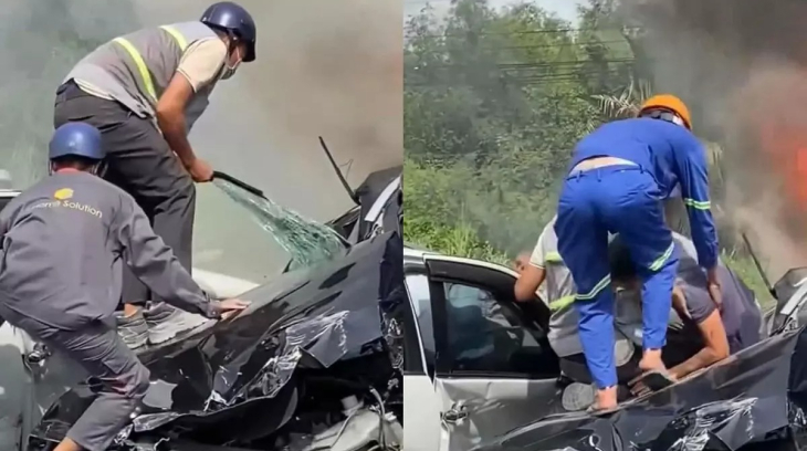 Video: Tai nạn liên hoàn trên cầu Phú Mỹ khiến xe sang Volvo bốc cháy, tài xế được cứu kịp thời