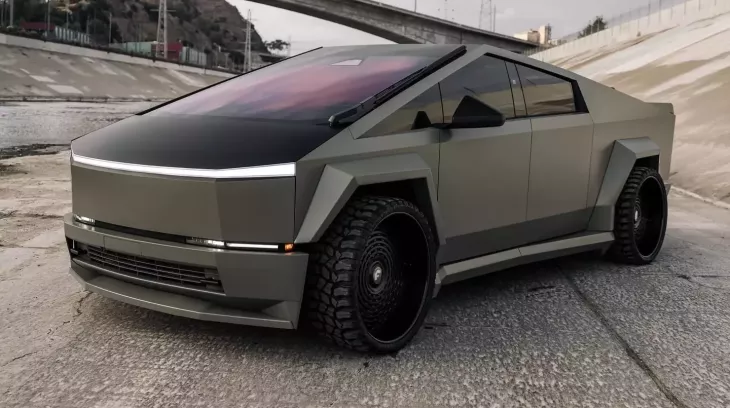 Xe bán tải điện Tesla Cybertruck mới về Việt Nam đã có bản độ thân rộng đầu tiên trên thế giới